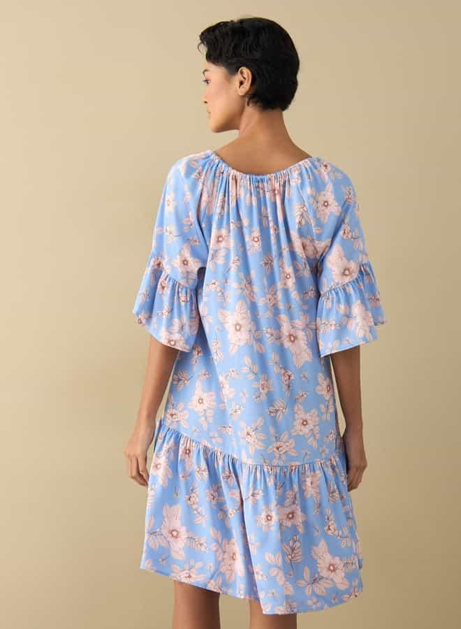 Splash FAV All-Over Floral Print Satin Night Dress with Extended Sleeves  - Image 3