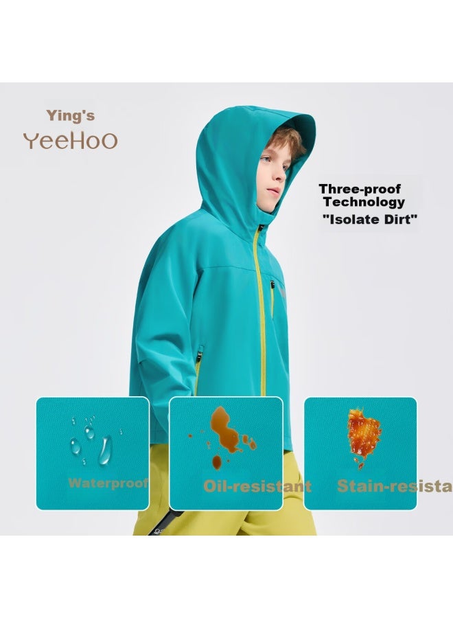 Yeehoo Kids Jacket Boys And Girls Outdoor Waterproof Windproof Sports Spring Coat Green 170 - Image 2