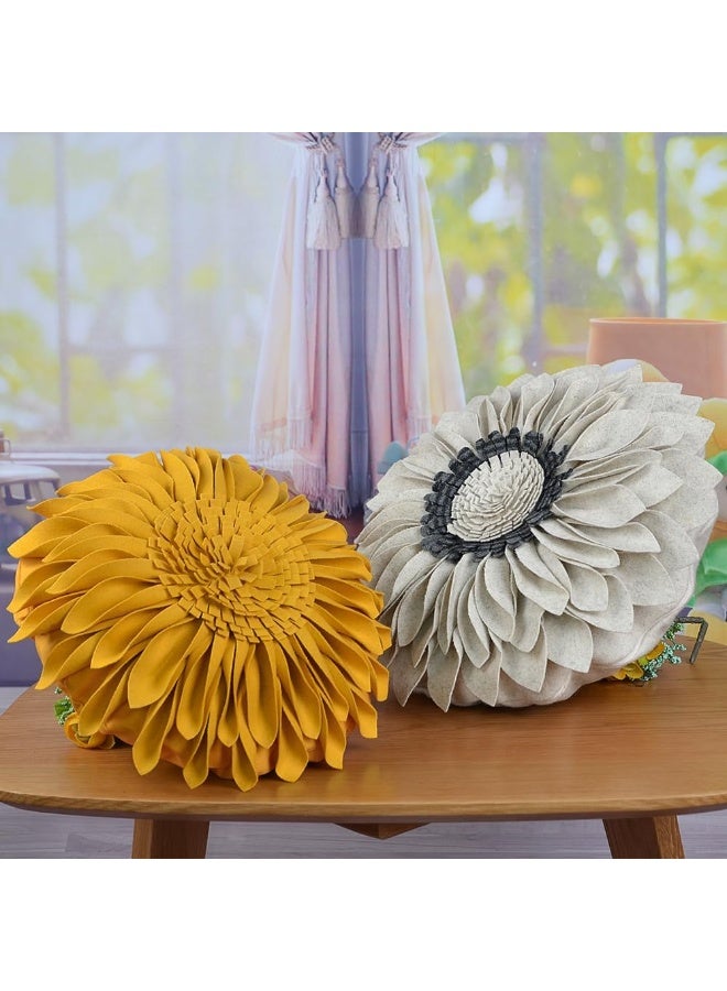 JWH JWH Round Flower Throw Pillow Cover 3D Sunflower Shaped Pillow Case Decorative Floral Cushion Small Accent Pillowcase for Home Bed Living Room Couch 12 Inch Gold Yellow  - Image 2