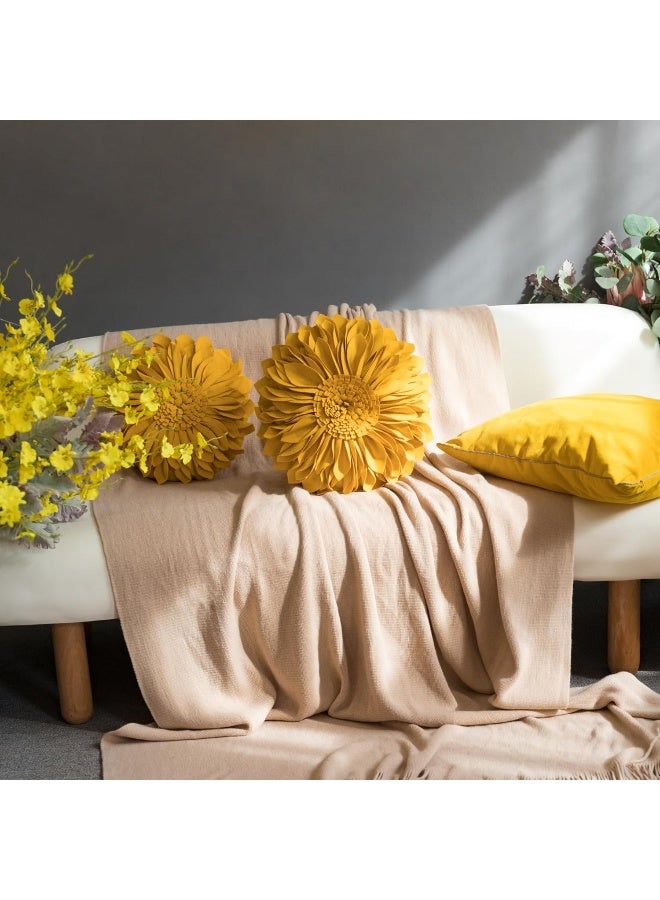 JWH JWH Round Flower Throw Pillow Cover 3D Sunflower Shaped Pillow Case Decorative Floral Cushion Small Accent Pillowcase for Home Bed Living Room Couch 12 Inch Gold Yellow  - Image 4