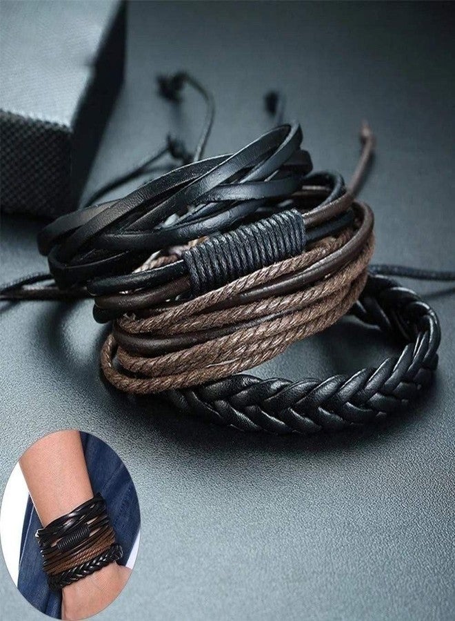 Vientiq Black-Brown Braided Multi-Layer Genuine Leather Bracelet For Men/Boy's - Image 4