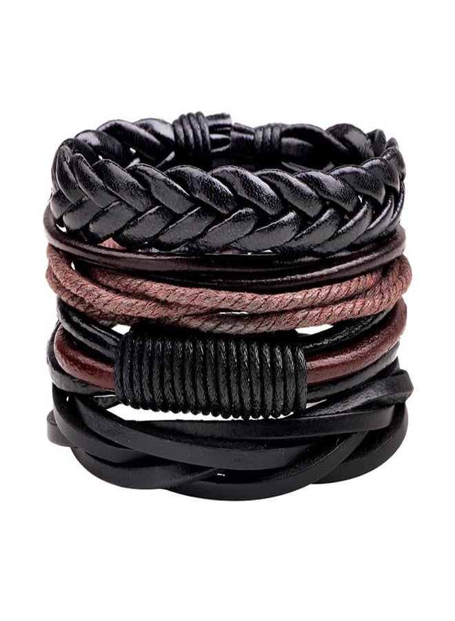Vientiq Black-Brown Braided Multi-Layer Genuine Leather Bracelet For Men/Boy's - Image 1