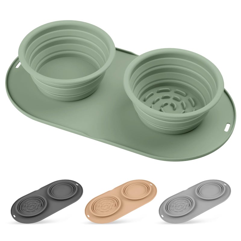 HOYEHOLA Puppy Dog Bowl,Travel Bowls Dog Food Bowls&Dog Water Bowls,No Spills,Collapsible Double Bowl,Suitable for Small and Medium Sized Dogs(Green) - Image 1