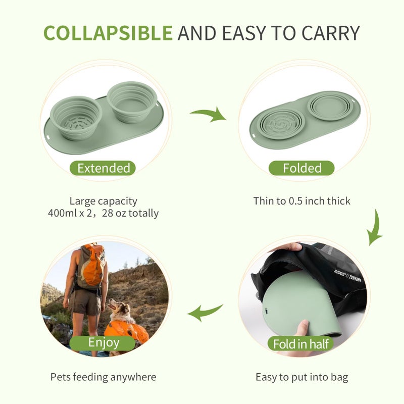 HOYEHOLA Puppy Dog Bowl,Travel Bowls Dog Food Bowls&Dog Water Bowls,No Spills,Collapsible Double Bowl,Suitable for Small and Medium Sized Dogs(Green) - Image 3