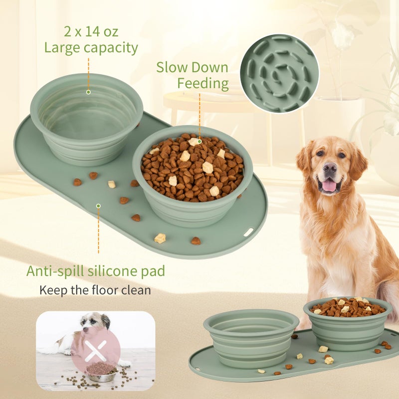 HOYEHOLA Puppy Dog Bowl,Travel Bowls Dog Food Bowls&Dog Water Bowls,No Spills,Collapsible Double Bowl,Suitable for Small and Medium Sized Dogs(Green) - Image 4