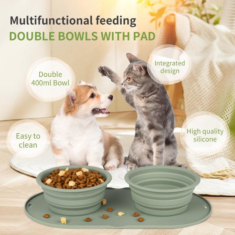 HOYEHOLA Puppy Dog Bowl,Travel Bowls Dog Food Bowls&Dog Water Bowls,No Spills,Collapsible Double Bowl,Suitable for Small and Medium Sized Dogs(Green) - Image 2