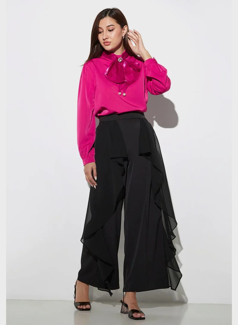 2Xtremz Puff Sleeve Floral Applique Top