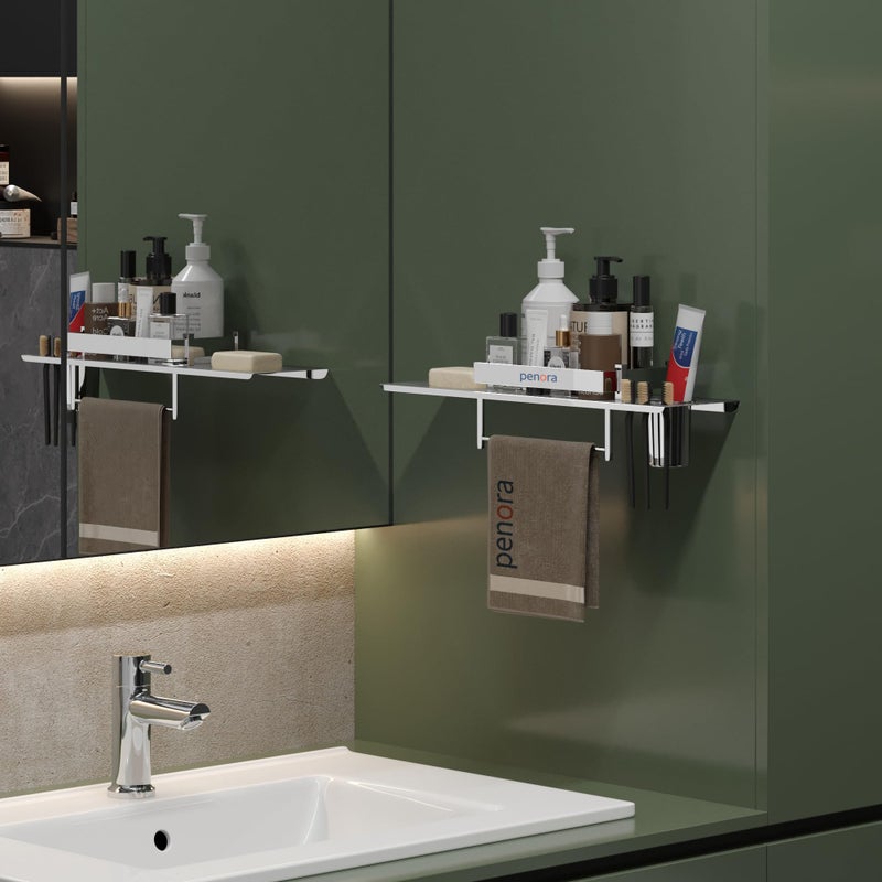 PENORA 4 in 1 Stainless Steel Bathroom Shelf with Tooth Brush Holder, Soap Dish & Napkin Holder Steel Tumbler Included (Chrome Finish) - Image 3