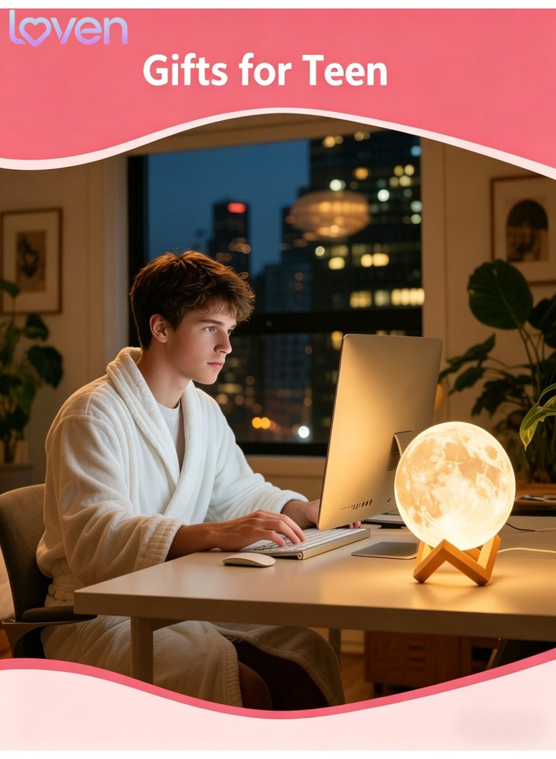 loven Moon Lamp 3D Night Light - A gift for mothers, ladies, and children; desktop decoration; romantic proposal decoration; warm yellow color. - Image 5