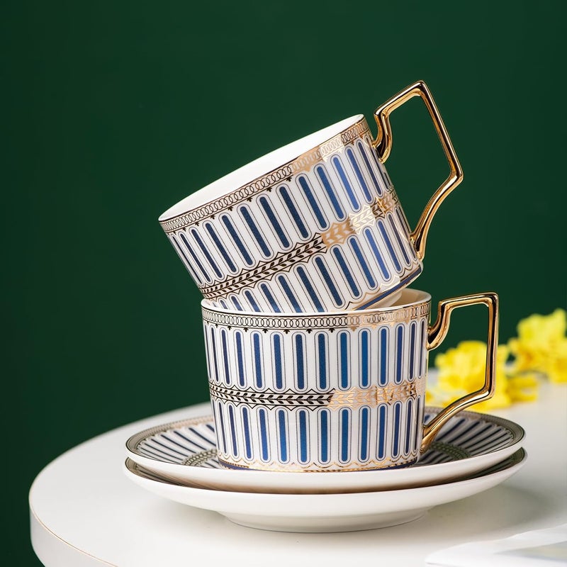 CwlwGOBone China Blue And White Tea Cup SetsCeramic Cup and Saucer Service for 4Elegance Afternoon teapot and cup SetTea Sets for Women Tea Cups and Saucer Set for Adults - Image 2