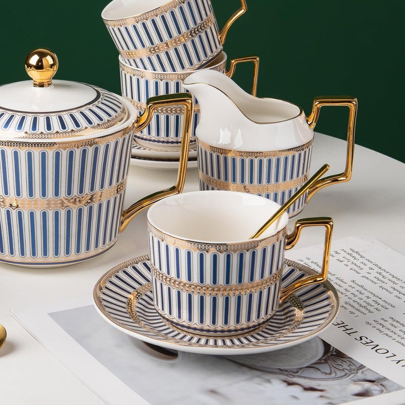 CwlwGOBone China Blue And White Tea Cup SetsCeramic Cup and Saucer Service for 4Elegance Afternoon teapot and cup SetTea Sets for Women Tea Cups and Saucer Set for Adults - Image 3