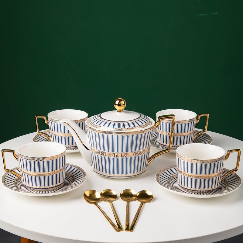 CwlwGOBone China Blue And White Tea Cup SetsCeramic Cup and Saucer Service for 4Elegance Afternoon teapot and cup SetTea Sets for Women Tea Cups and Saucer Set for Adults - Image 1