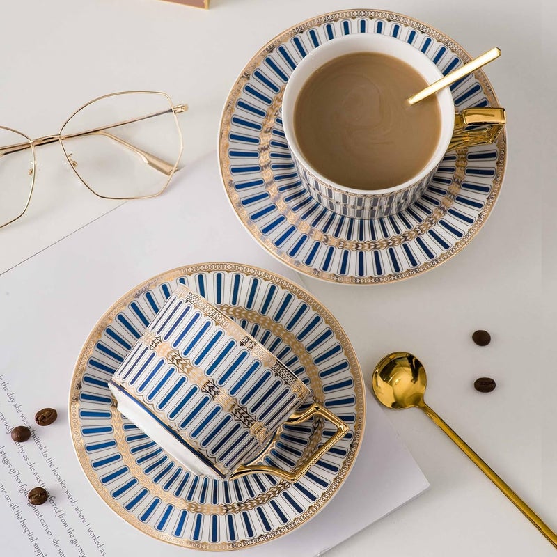 CwlwGOBone China Blue And White Tea Cup SetsCeramic Cup and Saucer Service for 4Elegance Afternoon teapot and cup SetTea Sets for Women Tea Cups and Saucer Set for Adults - Image 5