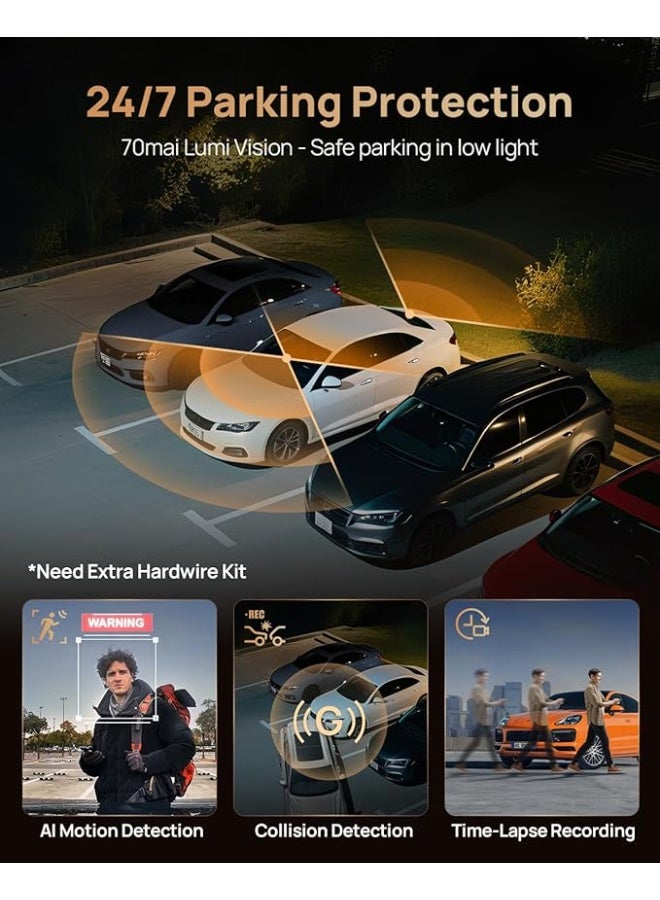 70mai 4K T800 3 Channel Dash Cam, Dash Cam Front and Rear Inside(2160P+2160P+1080P), STARVIS 2 IMX678, HDR Night Vision, Dash Camera for Cars with 512GB Card, WiFi 6, 4G LTE, ADAS, 24H Parking Mode - Image 2