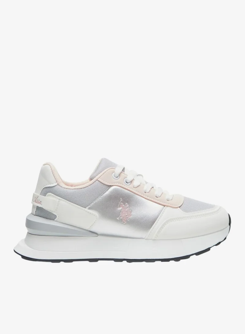 Women's White and Grey Low-Top Sneakers - Lightweight with White Sole, Comfortable Casual Shoes