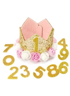 Rimobul Rimobul Pet Crown Hat Dog Birthday Hat Reusable Birthday Party Crown for Pet Girl Cat Doggie Headband Hats with 0-9 Figures Charms Pet Gift Grooming Accessories with Glue Dots Pack of 1(Gold)  - Image 1