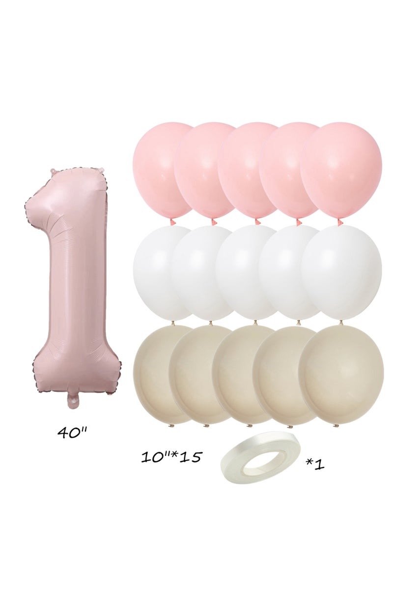 as picture shows 17pcs No.1 17pcs Pink Series Latex Balloon Set Vintage Pink Foil Number For Girl's