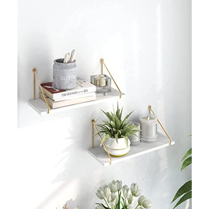Wall Shelf for Living Room Metallic Gold White Wall Mounted Shelves Home Decor Items for Living Room Bedroom Set of 2 - Image 4