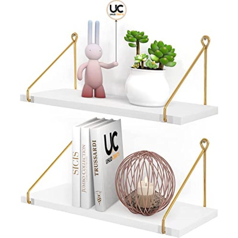 Wall Shelf for Living Room Metallic Gold White Wall Mounted Shelves Home Decor Items for Living Room Bedroom Set of 2 - Image 1