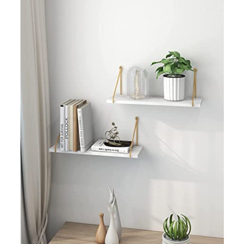 Wall Shelf for Living Room Metallic Gold White Wall Mounted Shelves Home Decor Items for Living Room Bedroom Set of 2 - Image 2