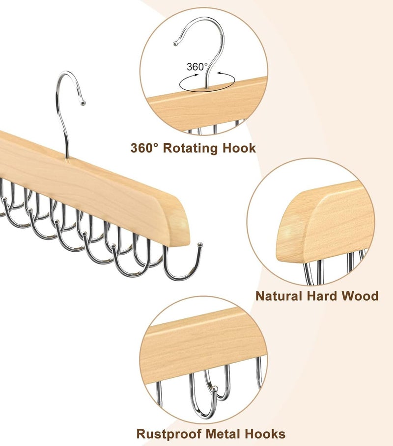 MosQuick® Wooden Hanger with 20 Hooks Bra Hanger for Closet Tank Top Multipurpose Adjustable 360° Rotating Design Space Saving Hangers for Clothes Hanging Ties Bras Scarves Belts Bags and More - Image 2