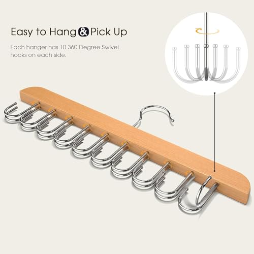 MosQuick® Wooden Hanger with 20 Hooks Bra Hanger for Closet Tank Top Multipurpose Adjustable 360° Rotating Design Space Saving Hangers for Clothes Hanging Ties Bras Scarves Belts Bags and More - Image 4