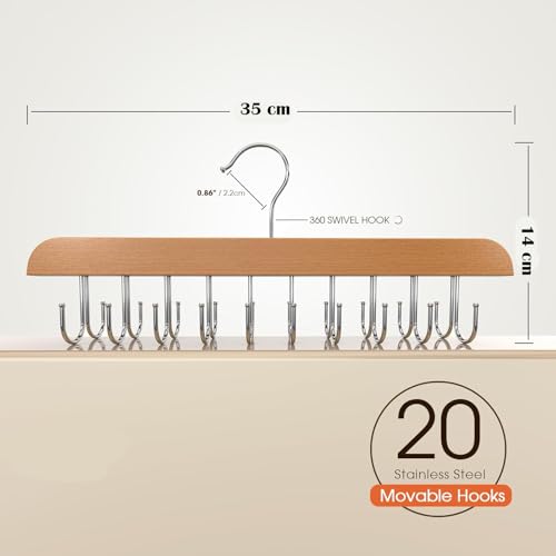 MosQuick® Wooden Hanger with 20 Hooks Bra Hanger for Closet Tank Top Multipurpose Adjustable 360° Rotating Design Space Saving Hangers for Clothes Hanging Ties Bras Scarves Belts Bags and More - Image 3