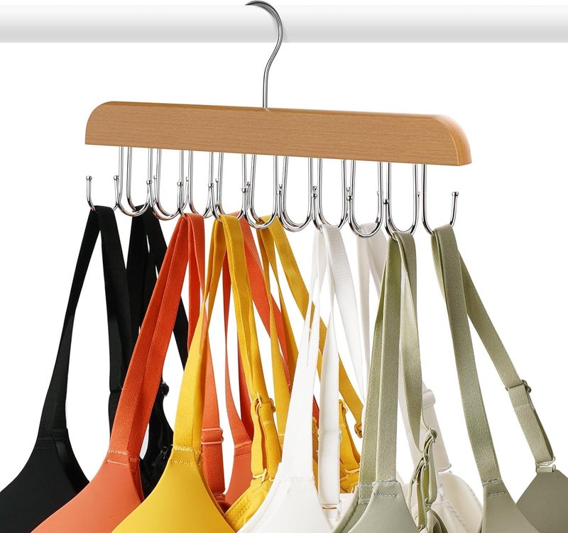 MosQuick® Wooden Hanger with 20 Hooks Bra Hanger for Closet Tank Top Multipurpose Adjustable 360° Rotating Design Space Saving Hangers for Clothes Hanging Ties Bras Scarves Belts Bags and More - Image 1