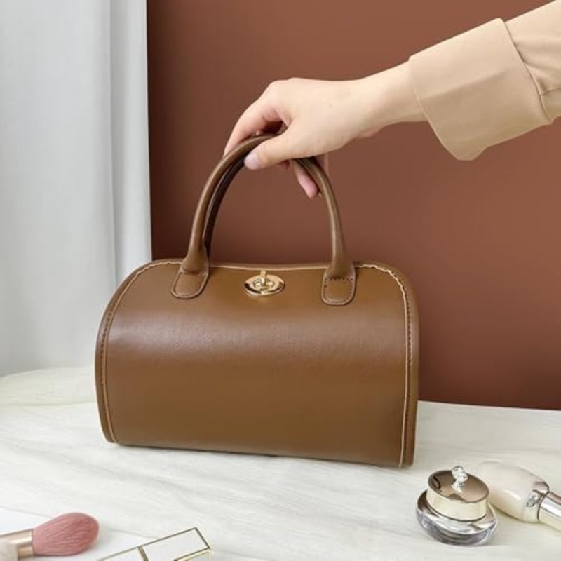 4-in-1 Leather Waterproof Makeup Bag, Portable Travel Toiletry Organizer, Roll-Up Hanging Storage with 4 Detachable Transparent Pouches, Large Capacity for Cosmetics, Hair Tools - Image 5