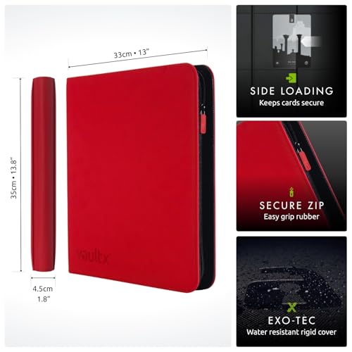 Vault X 12 XL Pocket Trading Card Zip Binder - 624 cards, Premium Exo-Tec Album Material, 26 Side-Loading Pages, Folder for Collectible Card Games, Sports, TCG (Red) - Image 3