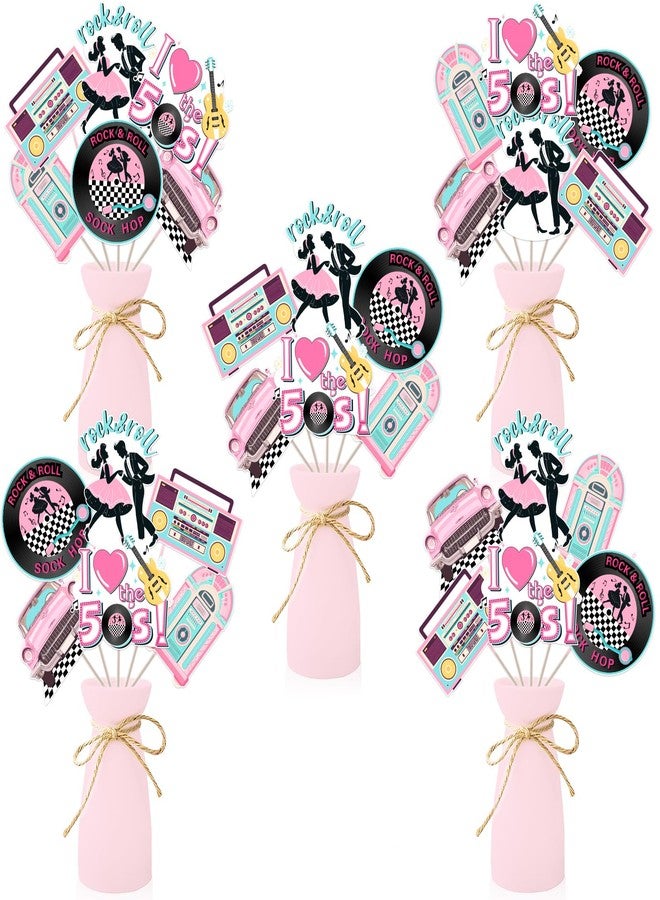 Fangleland 24Pcs 50s Theme Party Centerpiece Sticks, I Love The 50s Table Decorations 1950s Rock and Roll Sock Hop Photo Booth Props for Birthday Baby Shower Party Supplies - Image 1