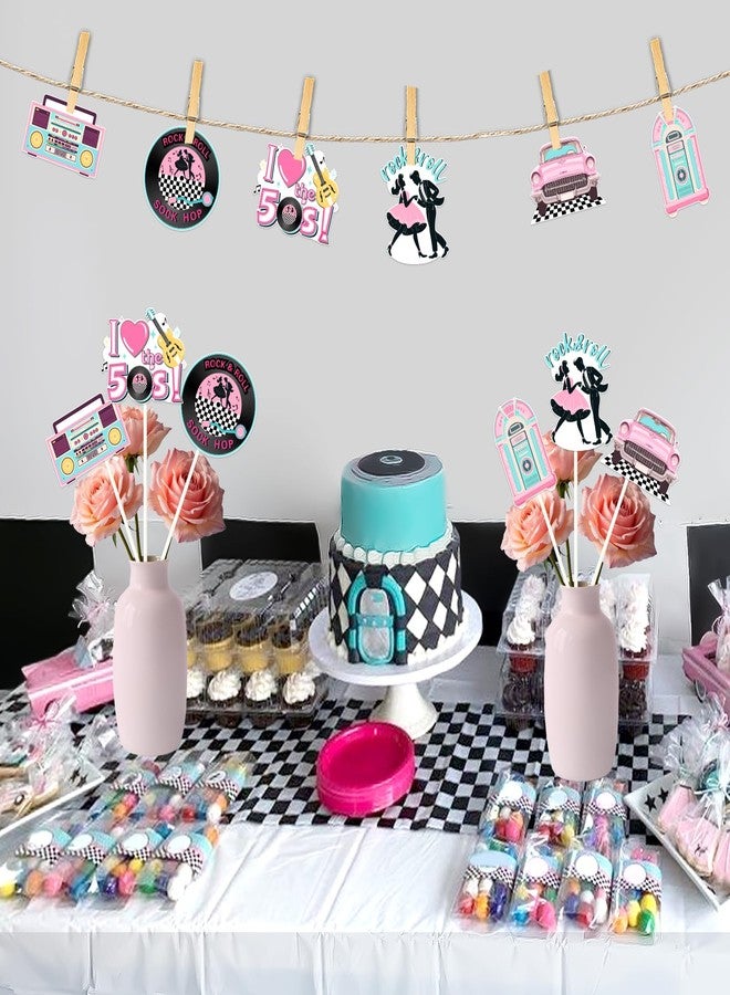 Fangleland 24Pcs 50s Theme Party Centerpiece Sticks, I Love The 50s Table Decorations 1950s Rock and Roll Sock Hop Photo Booth Props for Birthday Baby Shower Party Supplies - Image 3