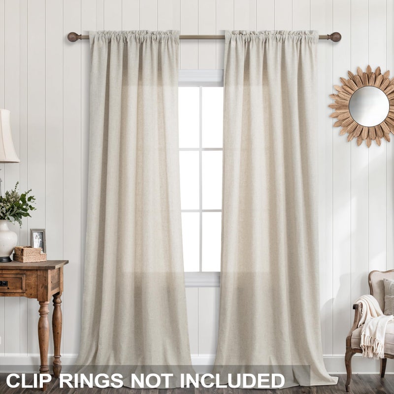 KOUFALL Farmhouse Curtains for Living Room Country Burlap Rustic Rod Pocket Linen Semi Sheer Curtains for Bedroom 84 Inch Length 2 Panels Set Tan Beige - Image 2