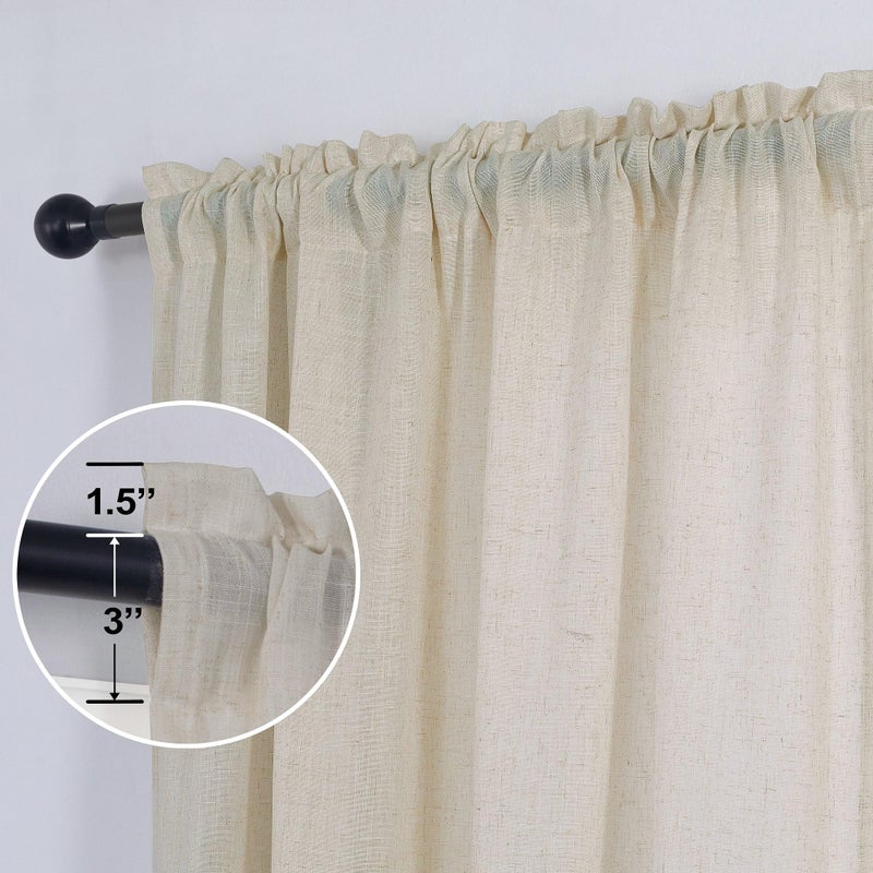 KOUFALL Farmhouse Curtains for Living Room Country Burlap Rustic Rod Pocket Linen Semi Sheer Curtains for Bedroom 84 Inch Length 2 Panels Set Tan Beige - Image 5