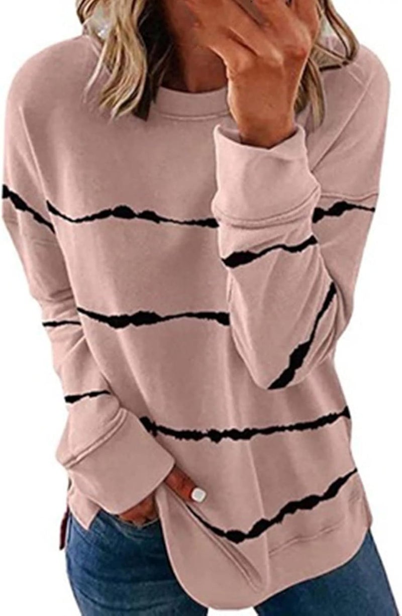 cheekyglo Womens 2022 Fall Winter Fashion Tops Casual Long Sleeve Crewneck Sweatshirt Blouse Striped Loose Soft Pullover Shirts - Image 2