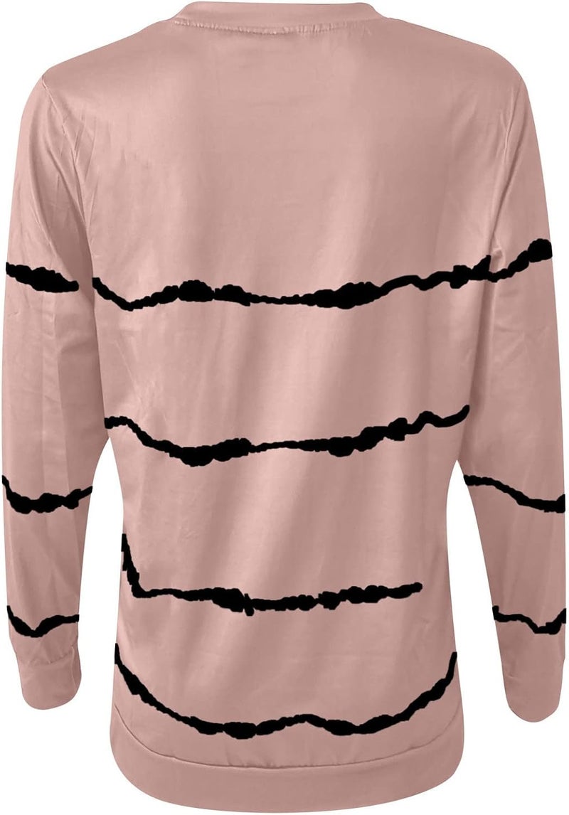 cheekyglo Womens 2022 Fall Winter Fashion Tops Casual Long Sleeve Crewneck Sweatshirt Blouse Striped Loose Soft Pullover Shirts - Image 5
