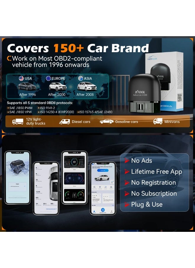 XTOOL XTOOL Advancer AD20 Mini Bluetooth 5.0 OBD2 Scanner Full obd2 Functions Car Diagnostic Scan Tool Read/Clear fault code Universal  - Image 5