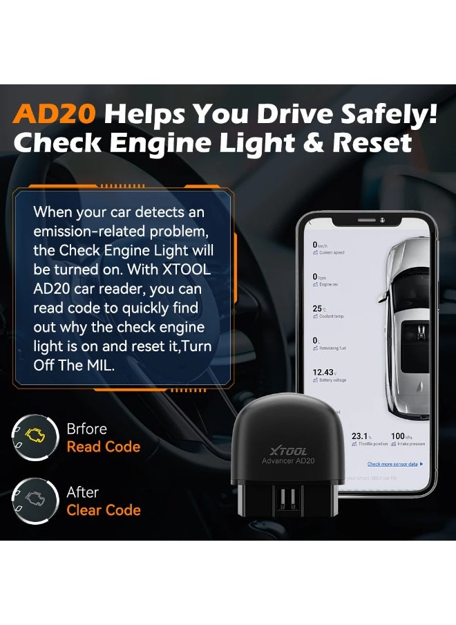 XTOOL XTOOL Advancer AD20 Mini Bluetooth 5.0 OBD2 Scanner Full obd2 Functions Car Diagnostic Scan Tool Read/Clear fault code Universal  - Image 4