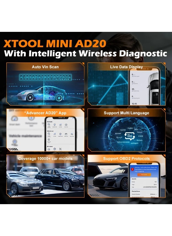 XTOOL - XTOOL Advancer AD20 Mini Bluetooth 5.0 OBD2 Scanner Full obd2 Functions Car Diagnostic Scan Tool Read/Clear fault code Universal - Image 1