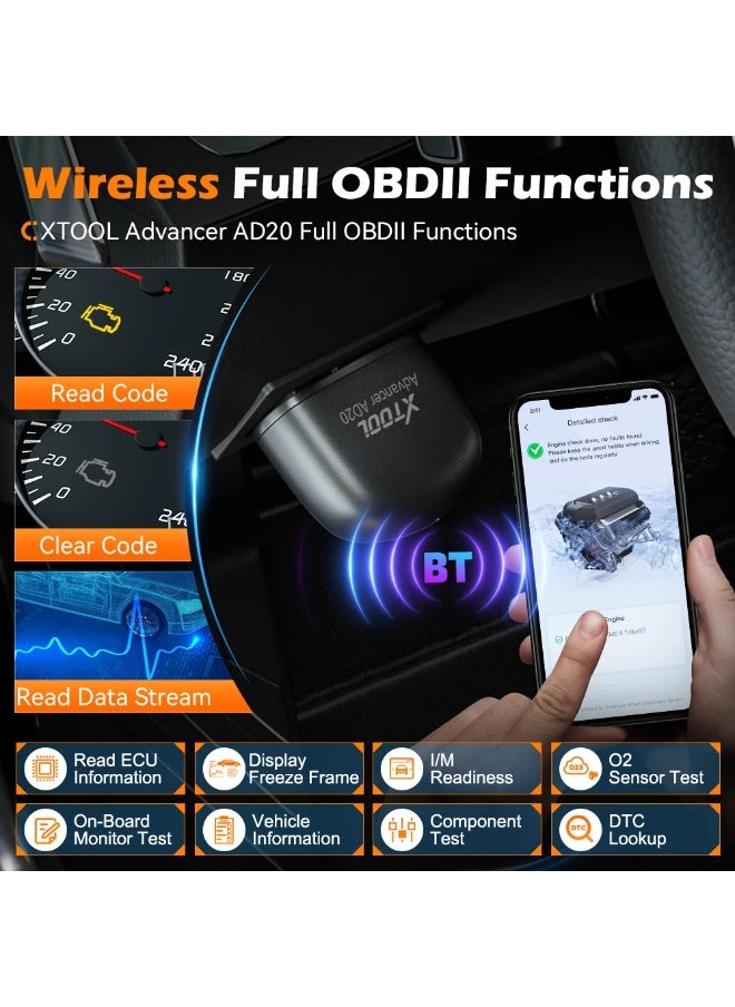XTOOL - XTOOL Advancer AD20 Mini Bluetooth 5.0 OBD2 Scanner Full obd2 Functions Car Diagnostic Scan Tool Read/Clear fault code Universal - Image 1