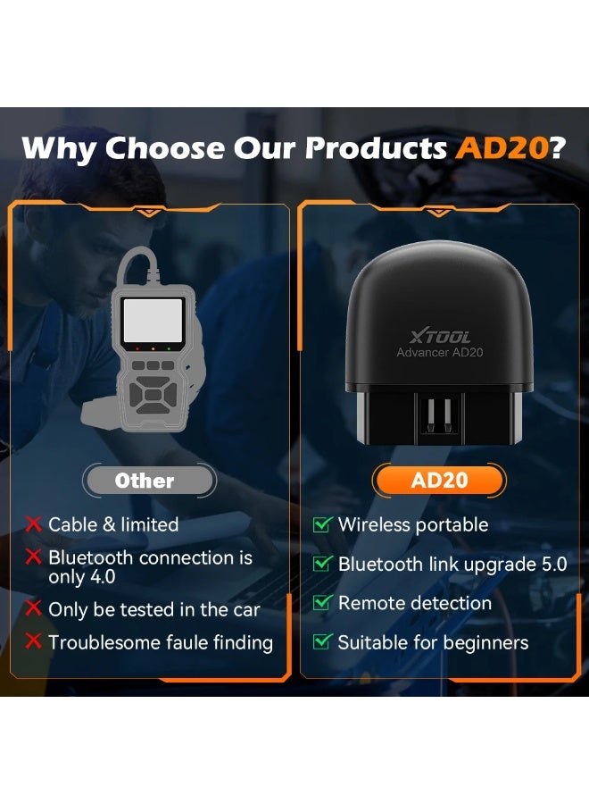 XTOOL XTOOL Advancer AD20 Mini Bluetooth 5.0 OBD2 Scanner Full obd2 Functions Car Diagnostic Scan Tool Read/Clear fault code Universal  - Image 4