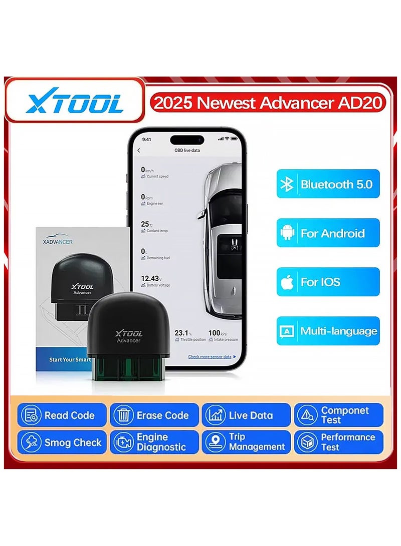 XTOOL XTOOL Advancer AD20 Mini Bluetooth 5.0 OBD2 Scanner Full obd2 Functions Car Diagnostic Scan Tool Read/Clear fault code Universal  - Image 1