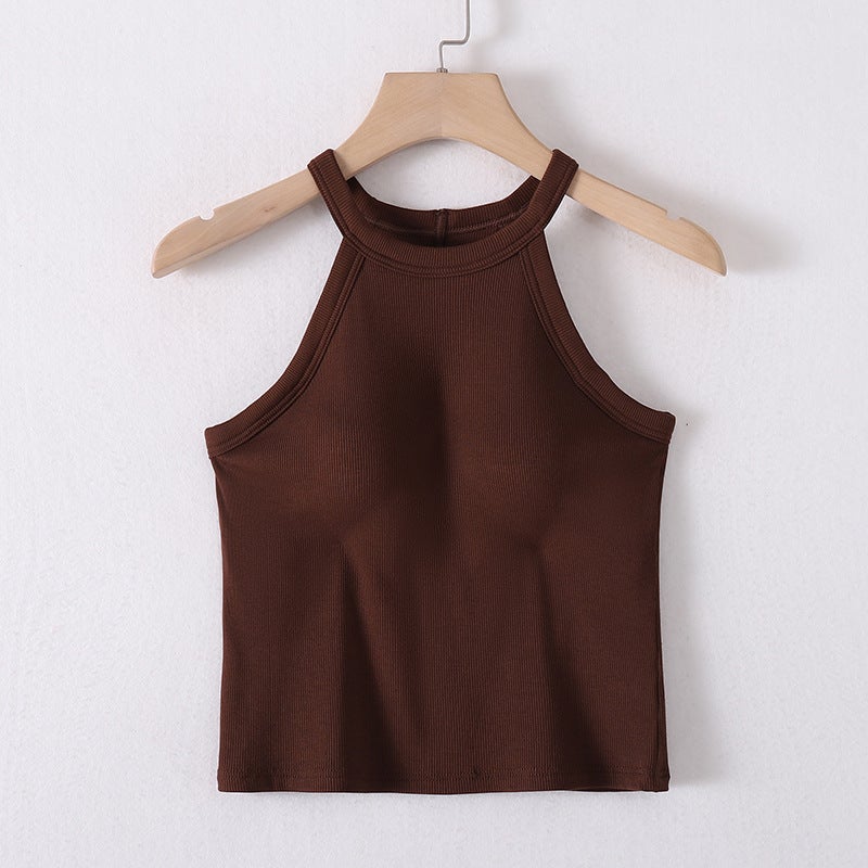 2023 New Spring Summer Womens Camisole Integrated Bra Padding Khaki  - Image 1