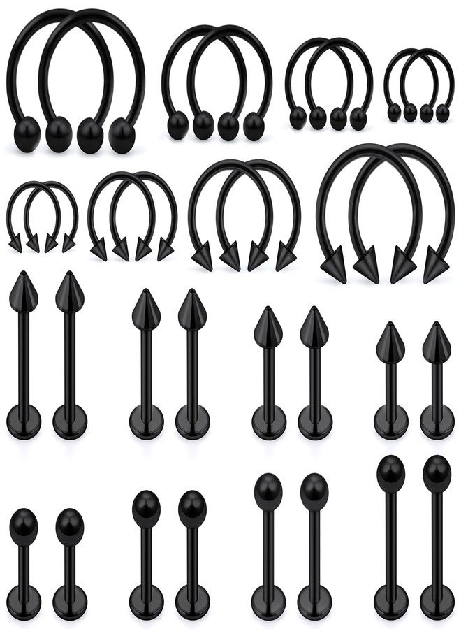 Ftovosyo Lip Rings 32PCS Labret Jewelry Monroe Lip Barbell Ring Snake Bite Piercing Jewelry 16G Helix Earring Daith Tragus Cartilage Studs Surgical Steel Piercing Jewelry for Women Men Black - Image 1