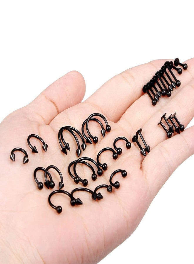 Ftovosyo Lip Rings 32PCS Labret Jewelry Monroe Lip Barbell Ring Snake Bite Piercing Jewelry 16G Helix Earring Daith Tragus Cartilage Studs Surgical Steel Piercing Jewelry for Women Men Black - Image 4
