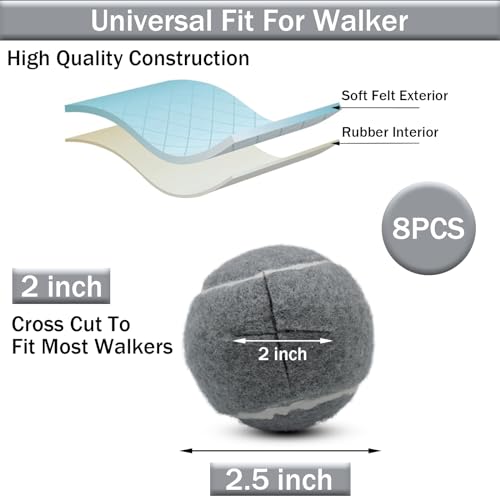 SHYUJAJIE 4 PCS Precut Walker Tennis Balls for Furniture Legs and Floor Protection Heavy Duty Long Lasting Felt Pad Glide Coverings for Chair Grey - Image 5