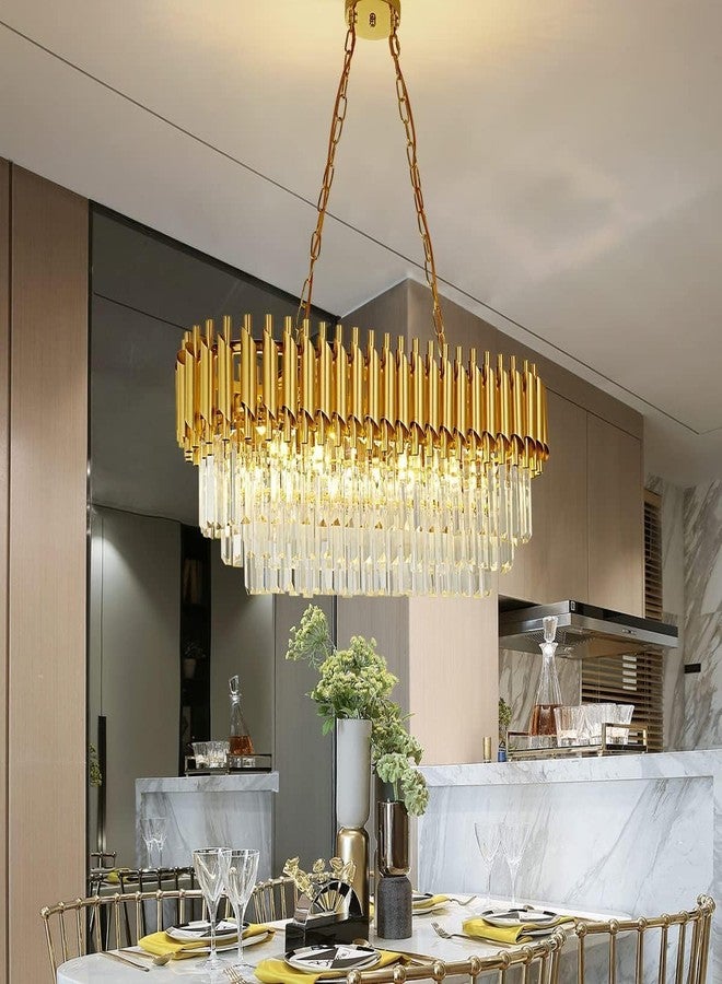 ADWAIT odern Crystal 3-Tier Oval Gold Chandeliers with Ceiling Light Fixture for Living Room Bedroom and Hallway 600 * 300 - Image 2