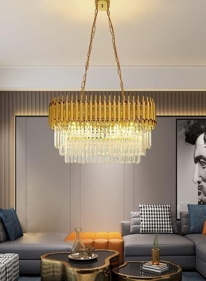 ADWAIT odern Crystal 3-Tier Oval Gold Chandeliers with Ceiling Light Fixture for Living Room Bedroom and Hallway 600 * 300 - Image 3