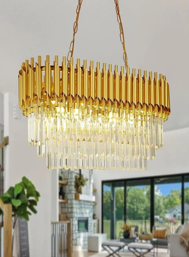 ADWAIT odern Crystal 3-Tier Oval Gold Chandeliers with Ceiling Light Fixture for Living Room Bedroom and Hallway 600 * 300 - Image 1