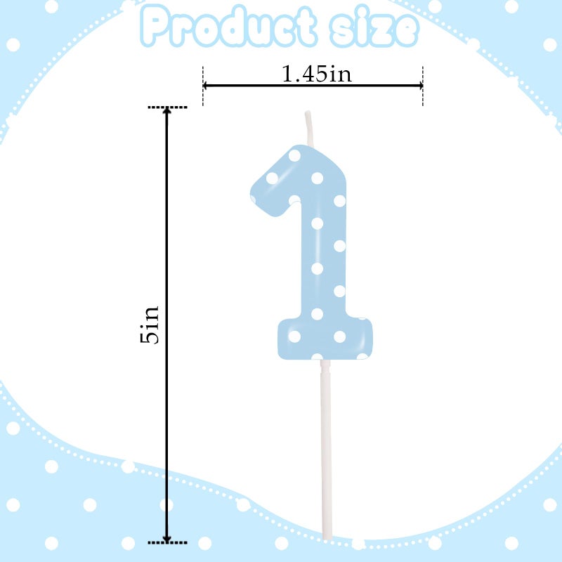 ELekFX Blue Polka Dot Number 1 Candle, First Birthday Decorations for Boys, Happy Birthday Cake Topper for One Sweet Boy Birthday Party Supplies - Image 2